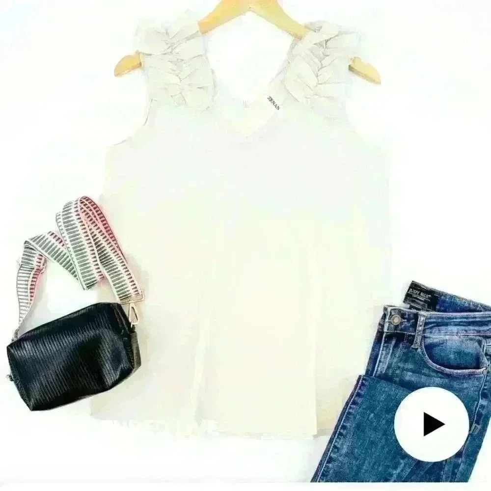 Cream frill sleeve tank #14